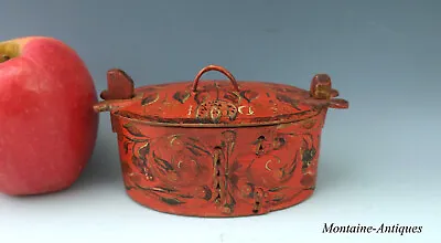 Original Miniature Rosemaled Tine/Bride's Box Circa Early 19th Cent • $395