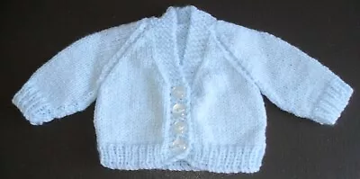 New Hand Knitted New Born Baby Cardigan 14   Baby Sky Blue   b/1243 • £3.50