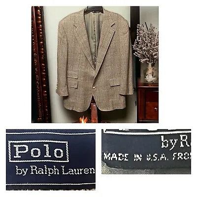 Vintage POLO Ralph Lauren Men's 42R Silk Wool Glen Plaid Blazer Sport Coat NICE • $99.95
