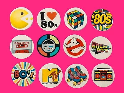 Back To The 80’s Edible Wafer Cupcake Toppers PRECUT 5cm Cake Decorations X12 • £2