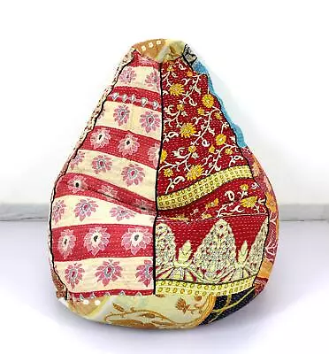 Vintage Kantha Quilt Cotton Bohemian Decorative Bean Bag Pouffe Hassock Seat • $84.60