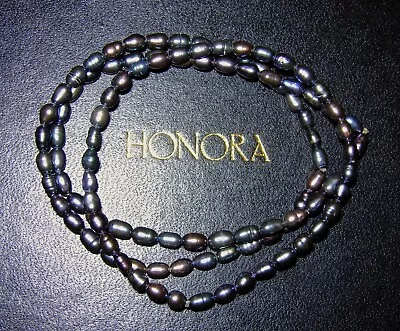 Honora *set Of 3* Oil On Water Black Cultured Freshwater Pearl Bracelet 6.5  Qvc • £14.99