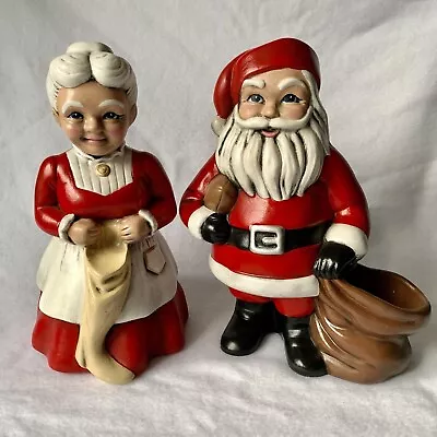 Mr Mrs Santa Claus 1970’s Ceramic Mold Figurines Football Stocking Vintage • $39