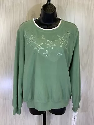 Alfred Dunner Classic Floral Sweatshirt Women's Size M Sage NEW MSRP $52 • $19.99