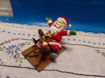 Vintage Rudolph Red Nosed Reindeer W/Santa On Sled PVC Figure 50th Applause • $2.99