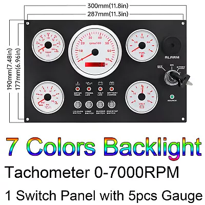 5 Gauges Set With Instrument Panel 0-7000RPM 7 Colors LED For Marine Boat Yacht • $147.64