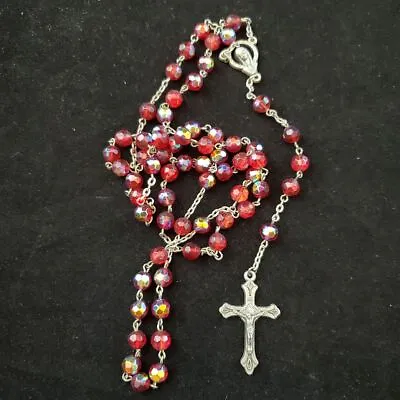 Vintage Czechoslovakian Glass Prayer Beads Italy Catholic Rosary Red 20  • $19.50