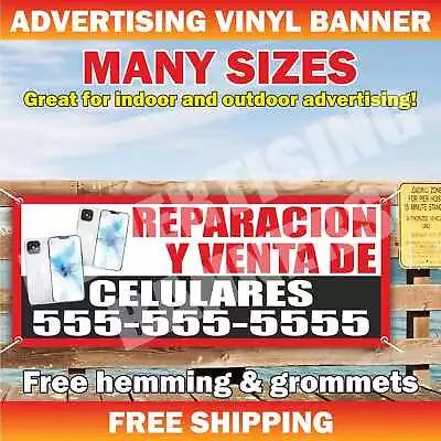 REPARACION Y VENTA DE CELULARES Advertising Banner Vinyl Mesh Sign REPAIR SALE • $49.95