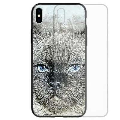 For OPPO Phone Tempered Glass Phone Case - Blue Eyes Cat Sketch Portrait GC12 • $14.98