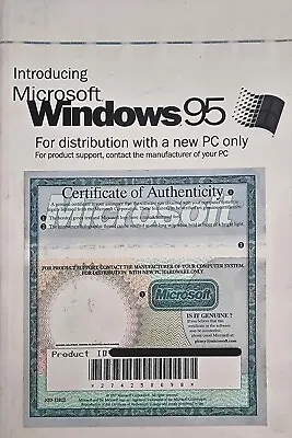 Genuine Microsoft Windows 95 COA (Certificate Of Authenticity) No Media • $4.95