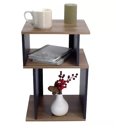 Small Side Table Rustic Oak & Black Wood 3 Tier Storage End Table Coffee Table • £23.99