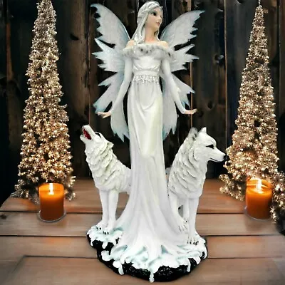 Enchanting Fairy And Wolf Sculpture Statue: Captivating Mythical Figure Gift • £189.95