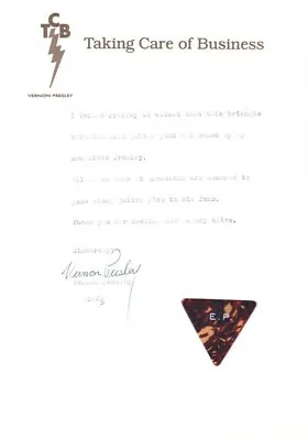 Elvis Presley Guitar Pick W/ Provenance From Father Vernon & TCB Letterhead 70s • $4999.99