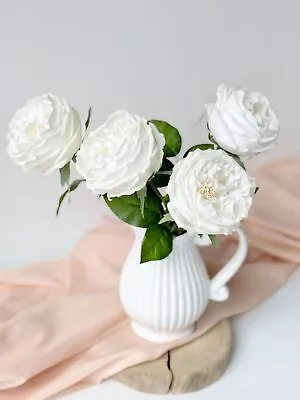 SUMTIPHUN 4Pcs White Real Touch Fake Rose Artificial Flowers Silk Roses Faux ... • $25.68