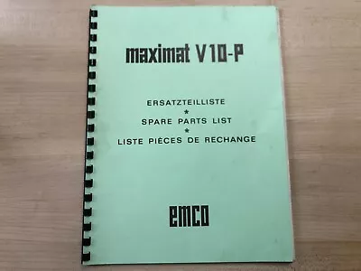 Emco Maximat V10-p Lathe Spare Parts List / Manual • $37.50