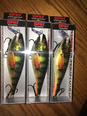 Rapala Super Shad Rap SSR14=Lot Of 3 LIVE PERCH COLORED Pike Musky Big Game Lure • $55