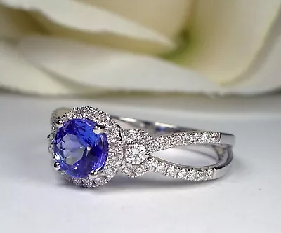 2CT Round Cut Lab Created Blue Tanzanite & Diamond Ring 14K White Gold Finish • $82.79