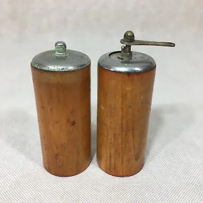 Vintage USA Chef Trademark Salt Shaker & Pepper Grinder Set Wood & Metal • $10.95