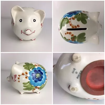£8.50 • Buy Vintage Ceramic Pig Piggy Bank Portugal  Hand Painted Blue Flowers Big Ears