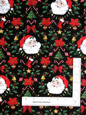 Christmas Santa Fabric Candy Cane Tree Black Cotton Freckle & Lollie By The Yard • £10.68