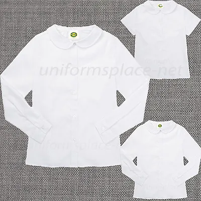 $6.99 • Buy Girls Shirt Peter Pan Collar Blouse Short Sleeve, Long Sleeve School Uniforms