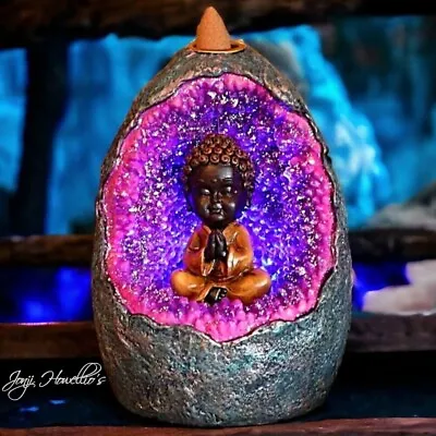Zen Geode Baby Buddha Crystal  Backflow Incense Burner Colour Changing LED Home • £17.90