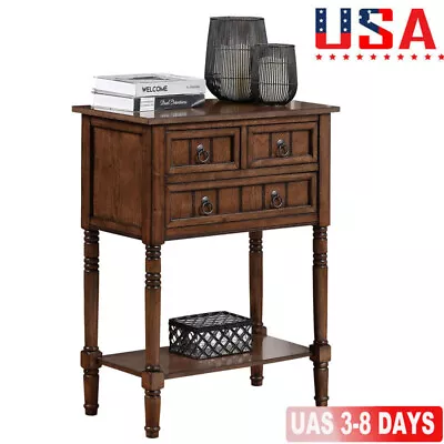 3-Drawer Hall Console Table Entryway Sofa Table With Open Storage Shelf Dark Oak • $115.49