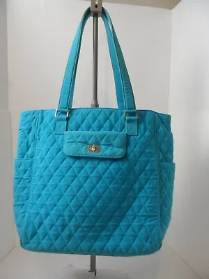 Vera Bradley Quilted Microfiber Tote Bag Handbag Turquoise 14 X 12 X 5  • $29.99