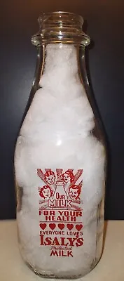 Isaly's Dairy Quart Pyro Milk Bottle Red Painted Label OH PA Ohio Pennsylvania  • $12