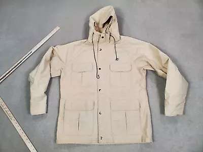 VINTAGE Cabelas Jacket Mens Large Beige Gore-Tex Chore Barn Coat Rain Hooded * • $39.88