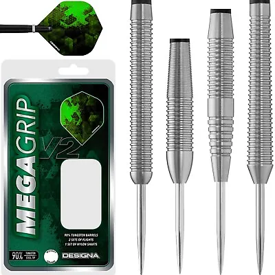 Designa Mega Grip V2 Darts Set 21g 22g 23g 24g 25g 26g Grams 90% Tungsten • £26.95