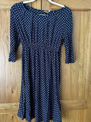 £10 • Buy Next Navy Blue Cotton Polka Dot Dotty Maternity Dress Size 8