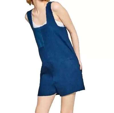 Zara Trafaluc L Blue Patchwork Cutoff Shortalls Overalls Colorblock Denim • $12.86