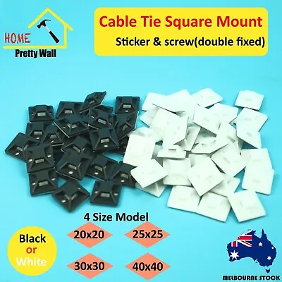 100 Pcs Self Adhesive Cable Wire Zip Tie Mounts Base Clamps Clip BL Square WHITE • $6.20