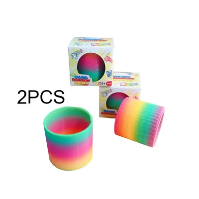 2x 6.5cm Spring Coil Magic Rainbow Design Kids Toy Stretchy Bouncing Kid Party • £5.96