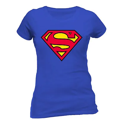 OFFICIAL SUPERMAN CLASSIC S LOGO T Shirt DC COMICS Blue Womens MAN OF STEEL • £12.49