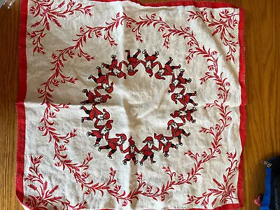 Vintage Elf/Gnome Tablecloth 21  Square Red Black & White • $10