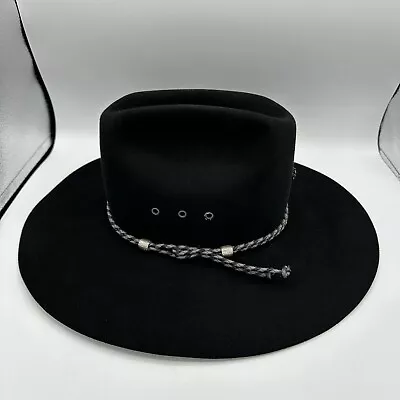 John B. Stetson 4X Beaver Black Cowboy Hat Size 7 1/8 Vintage Western 4” Brim • $120