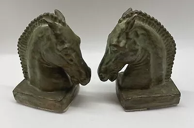 McClelland Barclay Horse Head Bookends Metal With Bronze Finish Verdigris Patina • $149.99