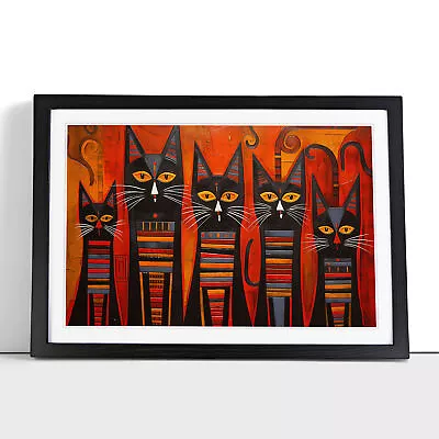 Egyptian Cat Action Framed Wall Art Poster Canvas Print Picture Home Painting • £14.95