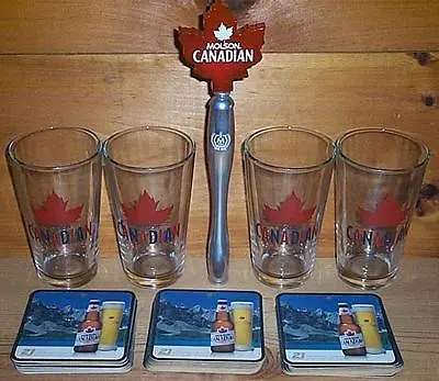 Molson Canadian Tap Handle 4 Beer Pint Glasses & 20 Coasters New • $119.99