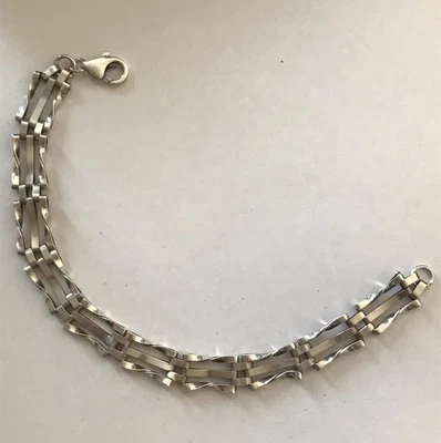£15 • Buy Vintage Sterling Silver 3 Bar Gate Bracelet Lobster Claw 7.5” 9.98g