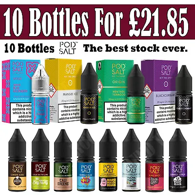 POD SALT 10ml Nic Salts 11mg 20mg Nicotine E Liquid 50/50 |Pack Of 10 E Juice • £20.99