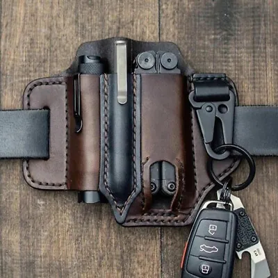 Men Multitool Leather Sheath EDC Pocket Organizer Storage Belt Waist Bag Gift TD • $14.75