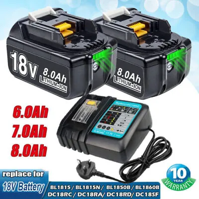 2X For Makita 18V 8Ah 6Ah 7Ah LXT Li-ion Battery BL1830 BL1850 BL1860 / Charger • £22.99