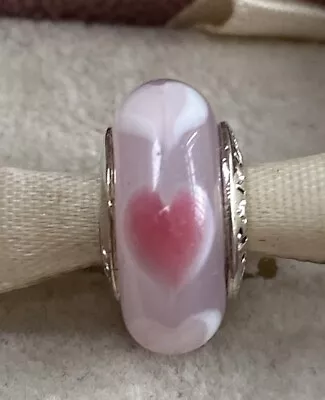 Genuine Pandora Silver Pink Heart Patterned  Charm  Hm Pandora ALE  No Box  • £9.99