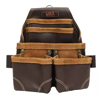 5 Pocket HD Leather Tool Pouch For Carpenters Electricians Framers Handyman  • $37.86