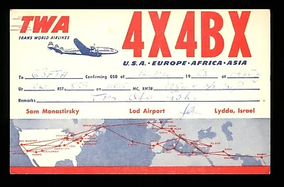 QSL Card Radio Israel 4X4BX Lydda 1953 Sam Monastirky - TWA Airlines ≠ W155 • $11.06