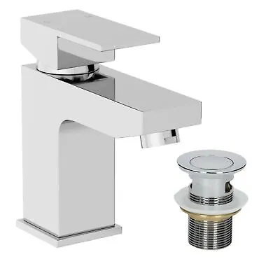 £29.67 • Buy Modern Bathroom Square Mono Basin Sink Mixer Tap Waste Lever Handle Chrome