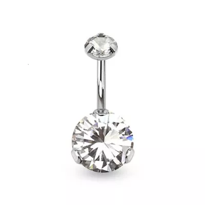 Internally Threaded Round Prong Set CZ Gem Navel Belly Ring Surgical Steel 14g • $4.99